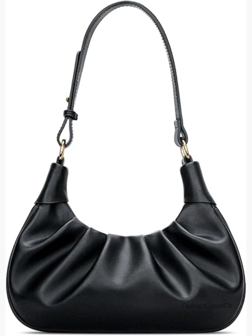 Faux Leather Crescent Hobo Bag with Detachable Gold Chain Crossbody Strap
